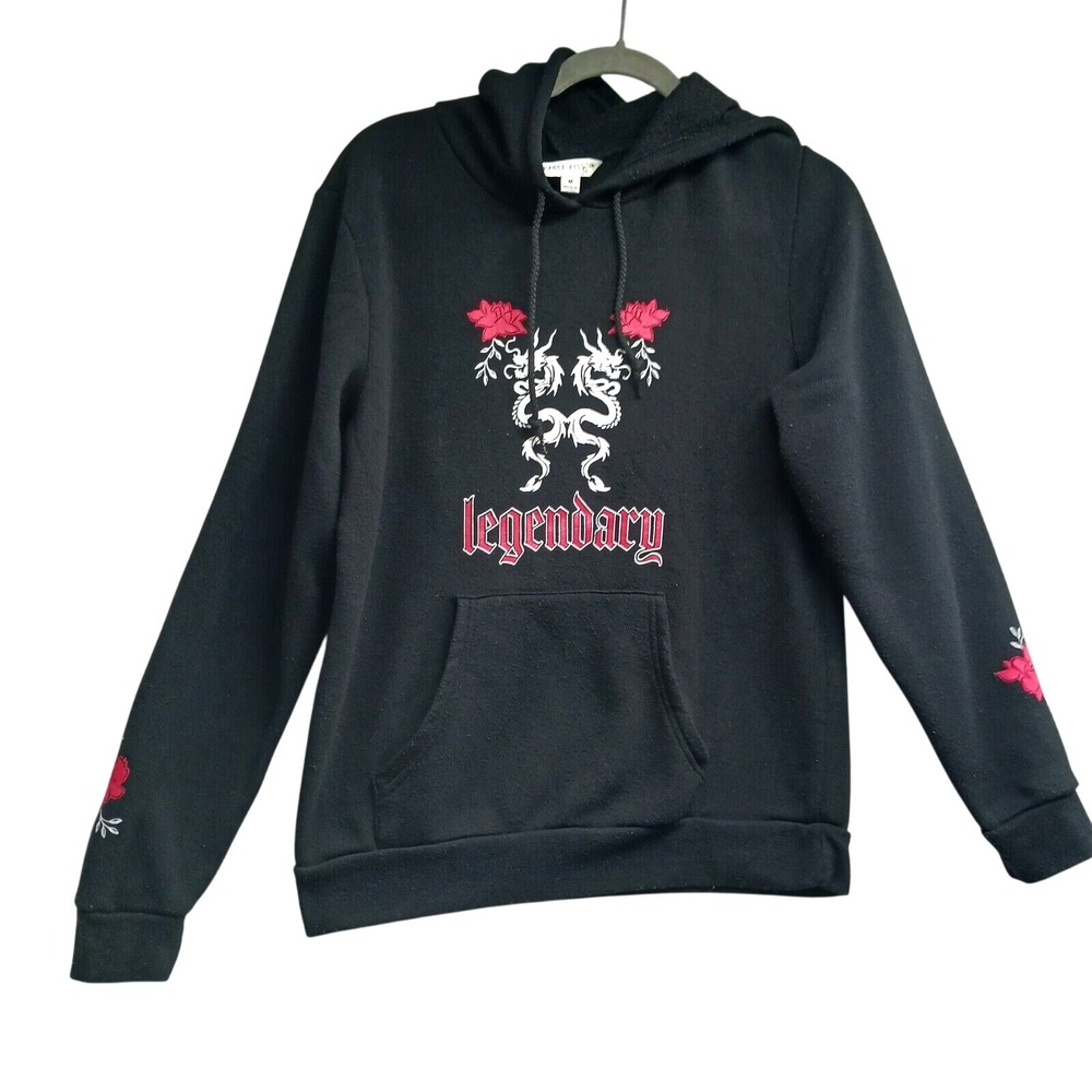 Orange Kiss Fleece Hoodie Sweatshirt Black Womens Sz‎ M
